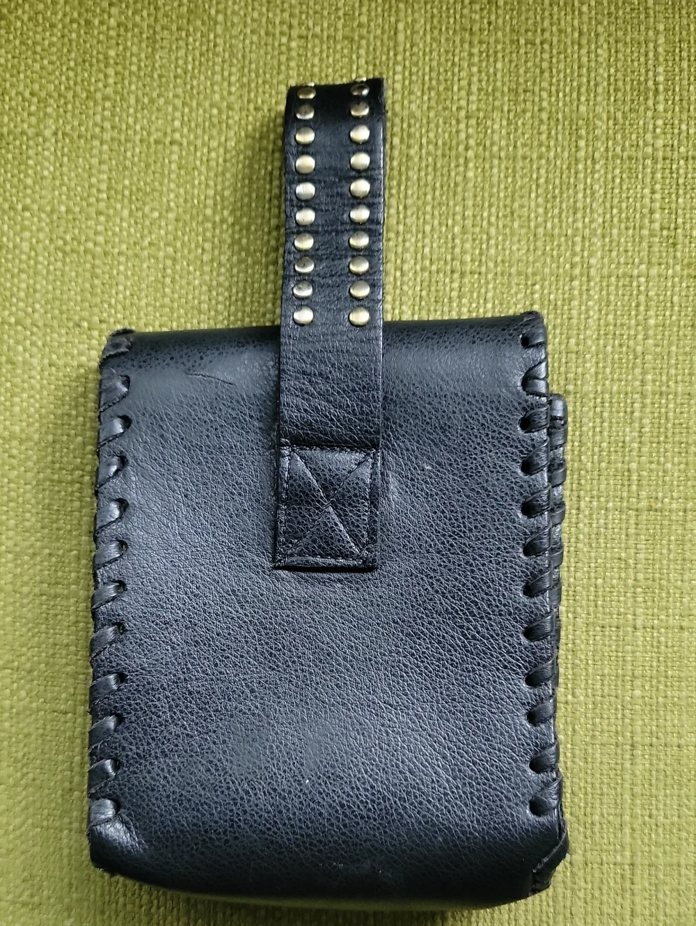 Leatherock Black Leather Studded Belt Pouch with Gold Medallion